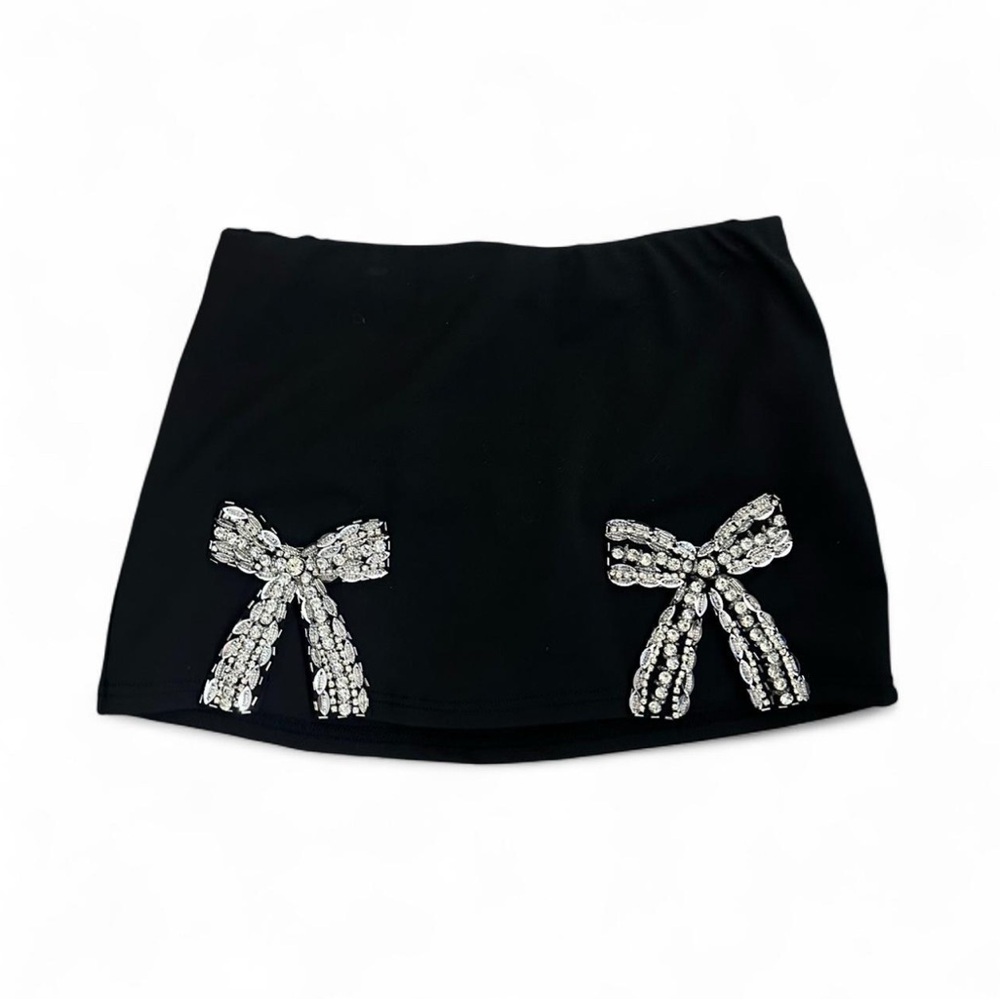 Elegant Black Skirt with Rhinestone Bows